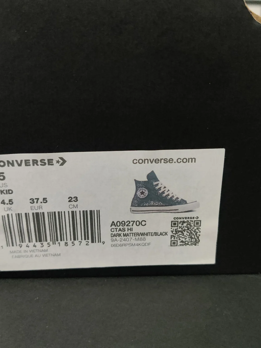 Kid's Converse Chuck Taylor All Star High Black Glitter Shoes / A09270C / Size 5